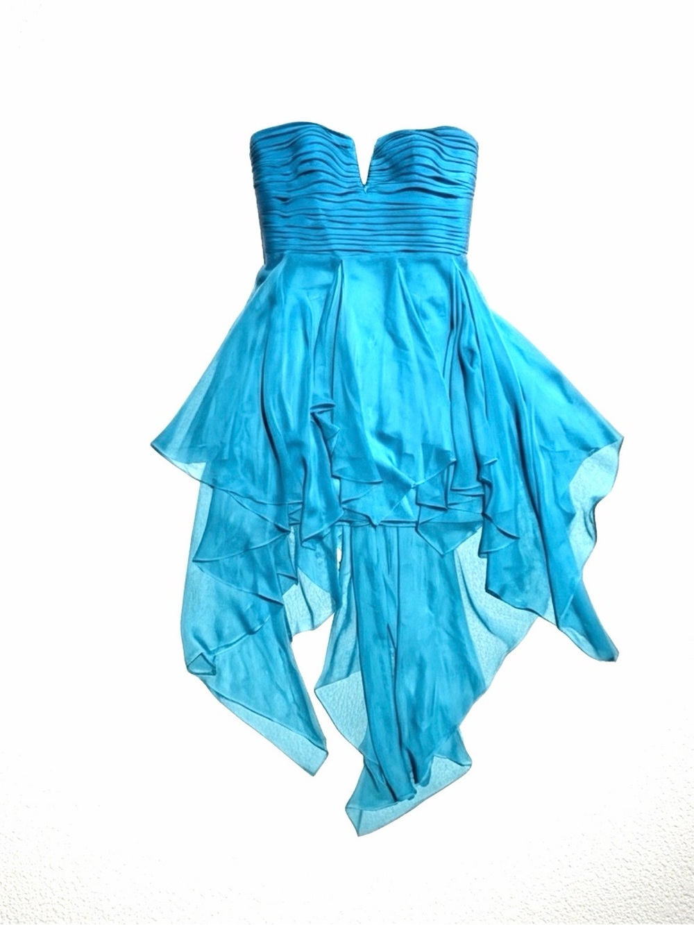 Adrianna Papell Teal Strapless Handkerchief-Hem Fairy Dress